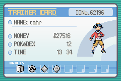 Tarjeta de entrenador con las cuatro primeras medallas de Johto